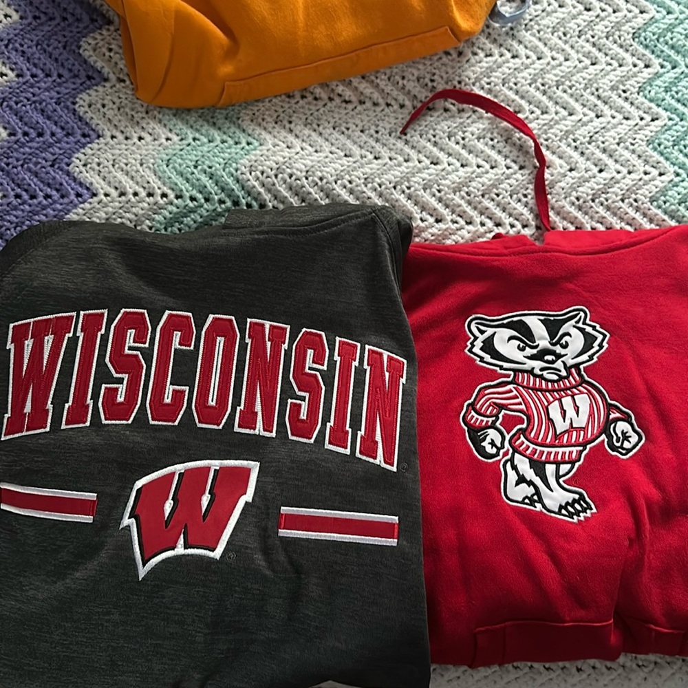 2 u of Wisconsin hoodies
